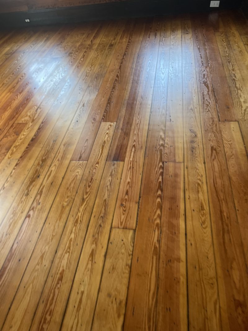 Close-up of a freshly sealed hardwood floor